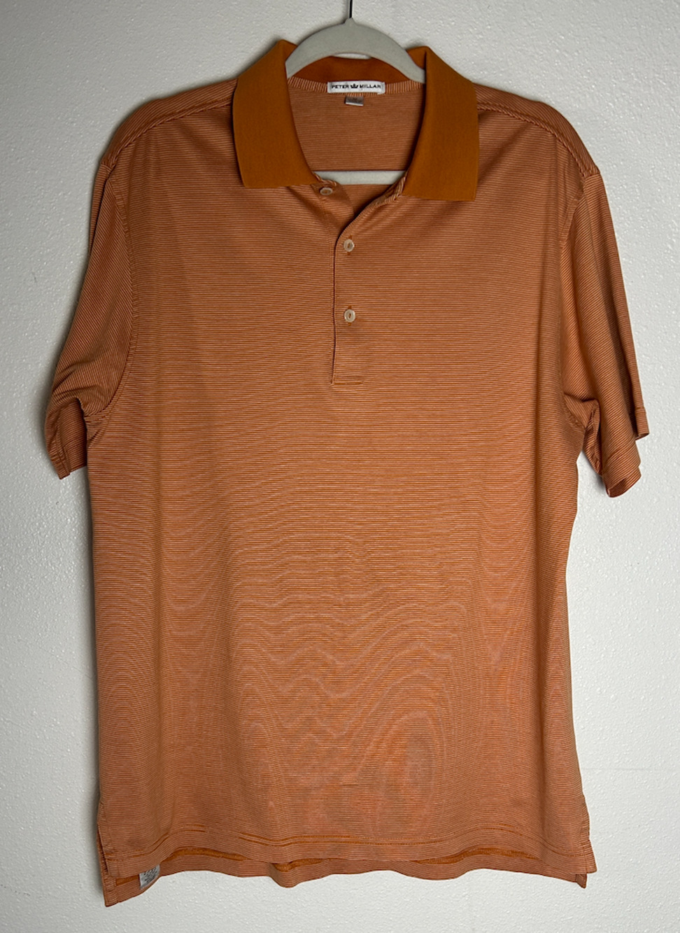 Peter Millar Golf Polo Shirt Causal Preppy Orange Striped Size Medium